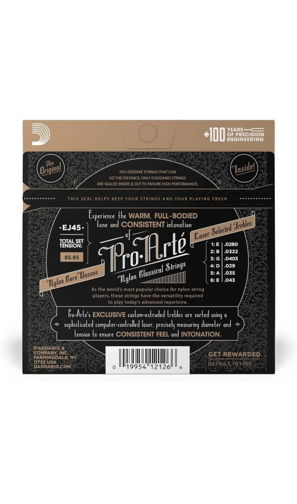 D'Addario Cuerdas para Guitarra Española | EJ45 Pro-Arte Juego de Cuerdas Clásica de Nylon - Imagen 2