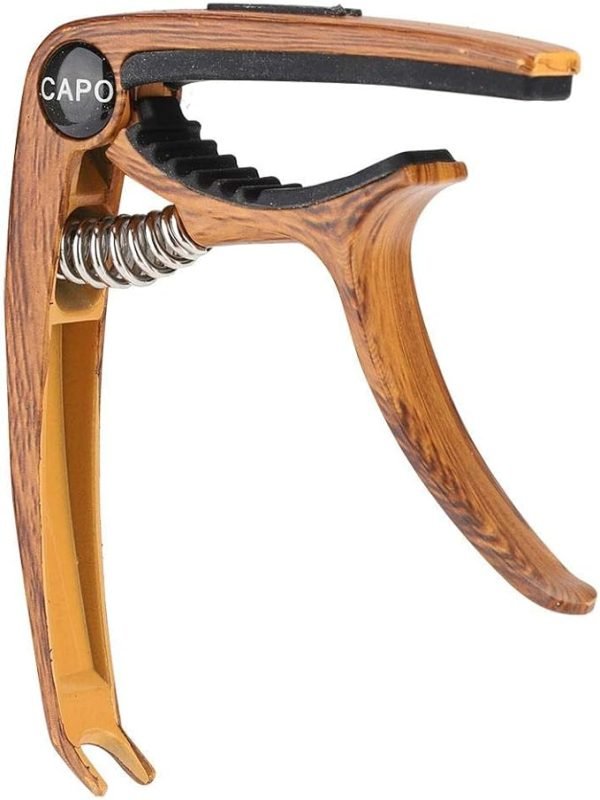 Cejilla Guitarra Capo 3 en 1 con Soporte para Púas y Puente Pin Puller, Cejillas para Guitarra Acústica y Eléctrica Bajo Ukelele Banjo Mandolina, Accesorios para Guitarra, Grano de Madera - Imagen 2