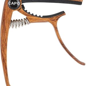 Cejilla Guitarra Capo 3 en 1 con Soporte para Púas y Puente Pin Puller, Cejillas para Guitarra Acústica y Eléctrica Bajo Ukelele Banjo Mandolina, Accesorios para Guitarra, Grano de Madera
