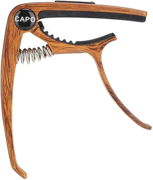Cejilla Guitarra Capo 3 en 1 con Soporte para Púas y Puente Pin Puller, Cejillas para Guitarra Acústica y Eléctrica Bajo Ukelele Banjo Mandolina, Accesorios para Guitarra, Grano de Madera