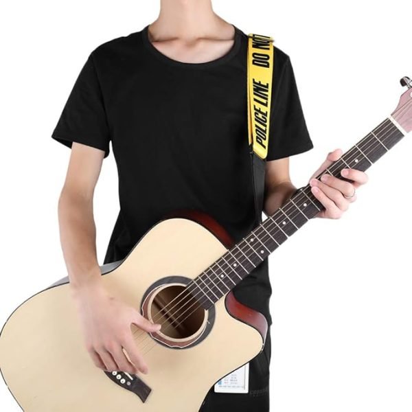 Correa De Guitarra, PatróN De LíNea De Advertencia Amarilla Ajustable Universal Correas De Guitarra Con Extremos De Cuero Adecuado Para Bajo, Guitarras EléCtricas Y AcúSticas - Imagen 4