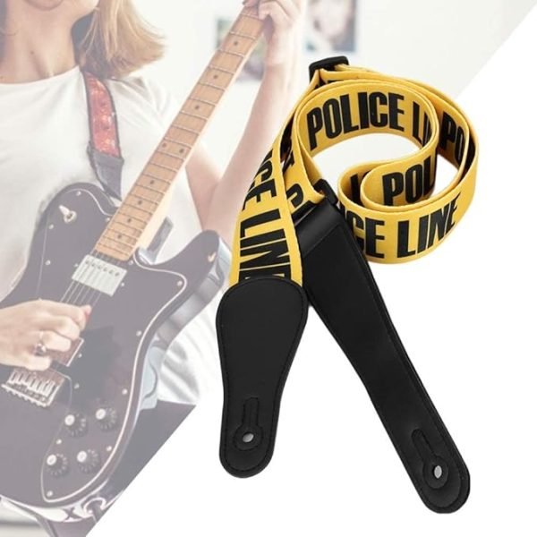Correa De Guitarra, PatróN De LíNea De Advertencia Amarilla Ajustable Universal Correas De Guitarra Con Extremos De Cuero Adecuado Para Bajo, Guitarras EléCtricas Y AcúSticas - Imagen 5