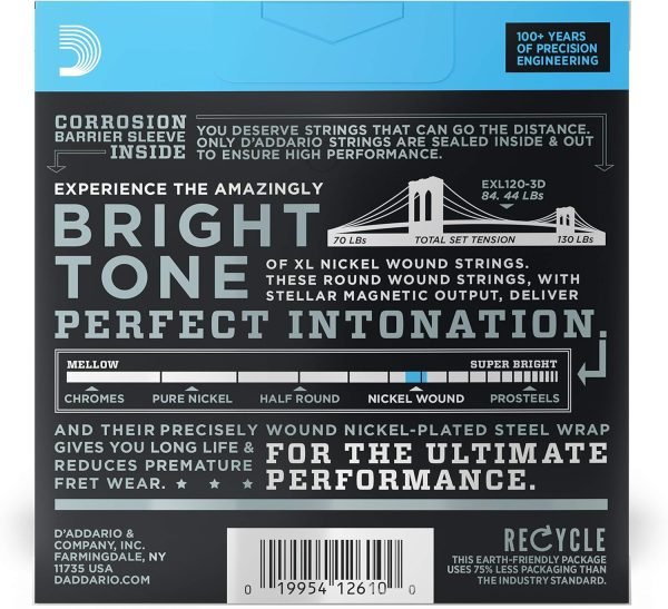 D'Addario EXL120-3D Cuerdas de Guitarra Eléctrica Bobinadas en Níquel, Súper Ligeras, 9-42, 3 Juegos, 9-42, Super Light, 3-Pack - Imagen 2