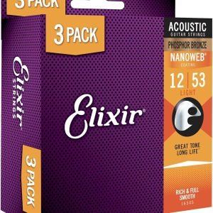 Elixir Nanoweb - Pack de 3 juegos de cuerdas para guitarras acústicas .012 - .053